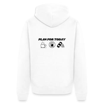 Plan for today - Coffee refuel and drift - Unisex Premium Bio Zip Hoodie - Weiß - Hinten - Thijin (182cm)