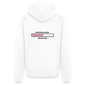 Installing muscles please wait ... - Unisex Premium Bio Zip Hoodie - Weiß - Hinten - Thijin (182cm)