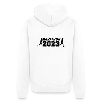 Marathon 2023 - Unisex Premium Bio Zip Hoodie - Weiß - Hinten - Thijin (182cm)