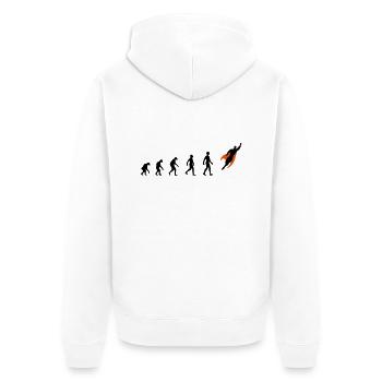 Evolution, super, held, Superhelden, darwin, - Unisex Premium Bio Zip Hoodie - Weiß - Hinten - Thijin (182cm)