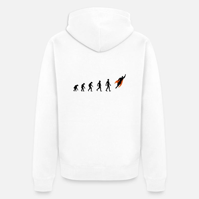 Evolution, super, held, Superhelden, darwin, - Unisex Premium Bio Zip Hoodie - Weiß