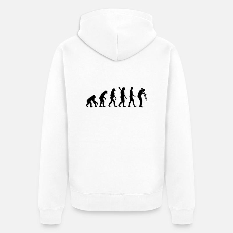 Evolution Trombone - Unisex Premium Organic Zip Hoodie - white