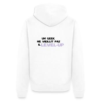 un_geek ne vieillit pas il Level up - Veste à capuche bio Premium Unisexe - blanc - Dos - Thijin (182cm)