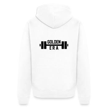 Bodybuilding Golden Era Vintage - Unisex Premium Bio Zip Hoodie - Weiß - Hinten - Thijin (182cm)