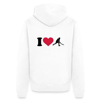 Hockey - Unisex Premium Bio Zip Hoodie - Weiß - Hinten - Thijin (182cm)