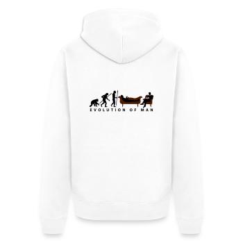 evolution_therapeut_psychologe_11_2016_a - Unisex Premium Bio Zip Hoodie - Weiß - Hinten - Thijin (182cm)