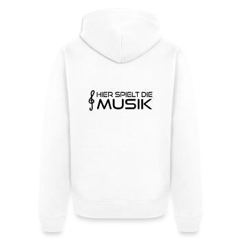 Hier spielt die Musik - Unisex Premium Bio Zip Hoodie - Weiß - Hinten - Thijin (182cm)