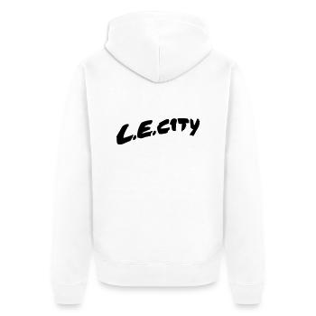 LE City 02 - Unisex Premium Bio Zip Hoodie - Weiß - Hinten - Thijin (182cm)