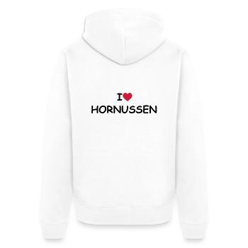 I love/heart Hornussen - Unisex Premium Bio Zip Hoodie - Weiß - Hinten - Thijin (182cm)