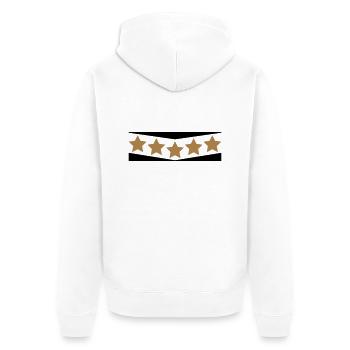 5 Sterne, gebogen. Five Stars. 2c - Unisex Premium Bio Zip Hoodie - Weiß - Hinten - Thijin (182cm)