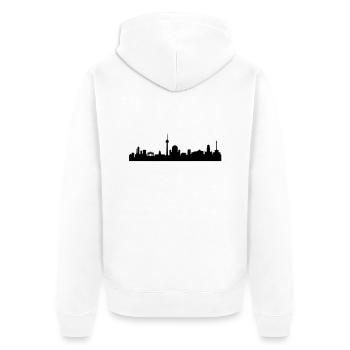 Skyline Berlin - Unisex Premium Bio Zip Hoodie - Weiß - Hinten - Thijin (182cm)