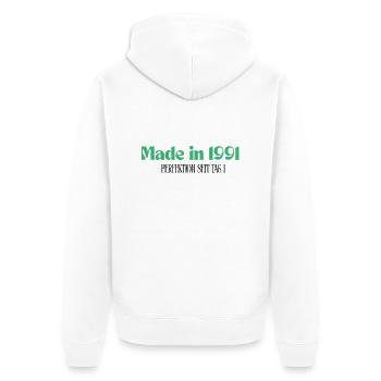 Made in 1991- Perfektion seit Tag 1 - Unisex Premium Bio Zip Hoodie - Weiß - Hinten - Thijin (182cm)