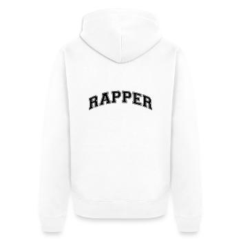 rapper college style curved logo - Unisex Premium Organic Zip Hoodie - white - Back - Thijin (182cm)
