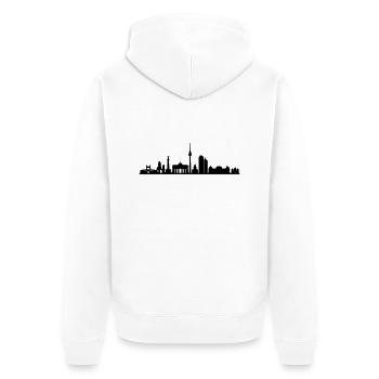 Skyline - Berlin - Unisex Premium Bio Zip Hoodie - Weiß - Hinten - Thijin (182cm)
