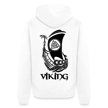 Wikingersymbol eines schwarzen Drakkar - Unisex Premium Bio Zip Hoodie - Weiß - Hinten - Thijin (182cm)