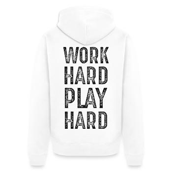 work hard play hard - Unisex Premium Organic Zip Hoodie - white - Back - Thijin (182cm)