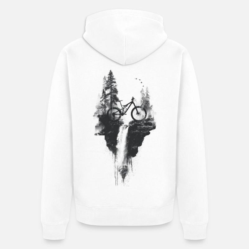 VTT, forêt, paysage, cascade, aventure - Veste à capuche bio Premium Unisexe - blanc