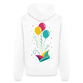 Karneval Narrenkappe mit Ballons & Konfetti - Unisex Premium Bio Zip Hoodie - Weiß - Hinten - Thijin (182cm)
