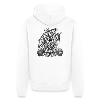 Anders heben – Schweres Gewichtheben - Unisex Premium Bio Zip Hoodie - Weiß - Hinten - Thijin (182cm)