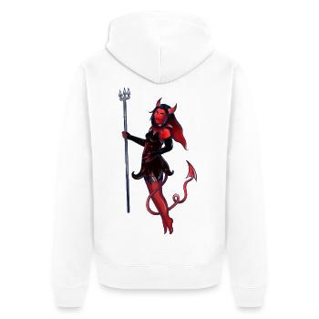 Crimson Devil Verführerin - Unisex Premium Bio Zip Hoodie - Weiß - Hinten - Thijin (182cm)
