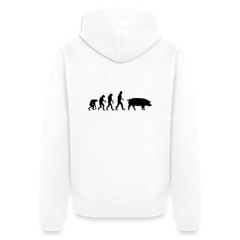 schwein evolution - Unisex Premium Bio Zip Hoodie - Weiß - Hinten - Thijin (182cm)
