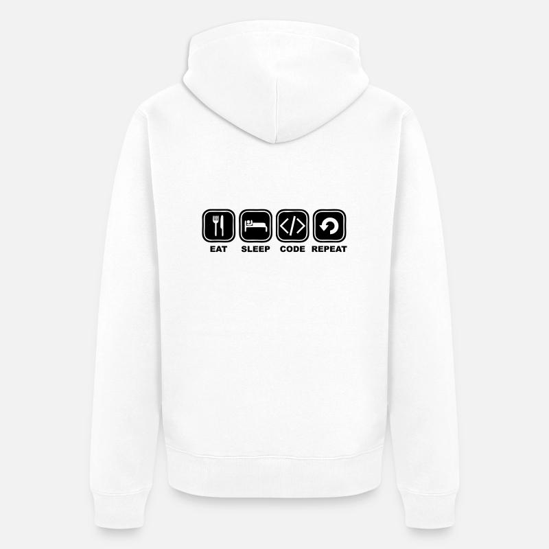 Eat, sleep, Code, Repeat - Unisex Premium Organic Zip Hoodie - white