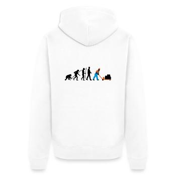 evolution_lagerist_hubwagen_09_201603_3c - Unisex Premium Bio Zip Hoodie - Weiß - Hinten - Thijin (182cm)
