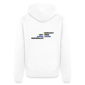 gekreuzigt_gestoreben_auferstanden_2 - Unisex Premium Bio Zip Hoodie - Weiß - Hinten - Thijin (182cm)