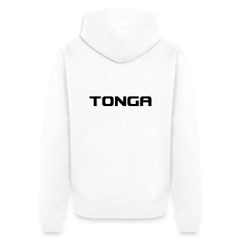 Tonga Logo - Pacific - Polynesien - Südsee - Unisex Premium Bio Zip Hoodie - Weiß - Hinten - Thijin (182cm)