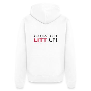 LITT UP! - Unisex Premium Bio Zip Hoodie - Weiß - Hinten - Thijin (182cm)