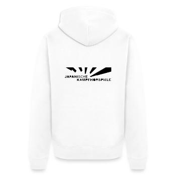 JAPANISCHE KAMPFHÖRSPIELE - Unisex Premium Bio Zip Hoodie - Weiß - Hinten - Thijin (182cm)