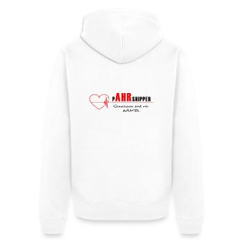 We Ahr Together - solidAHRität - - Unisex Premium Bio Zip Hoodie - Weiß - Hinten - Thijin (182cm)