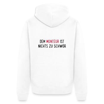 monteur - Unisex Premium Bio Zip Hoodie - Weiß - Hinten - Thijin (182cm)