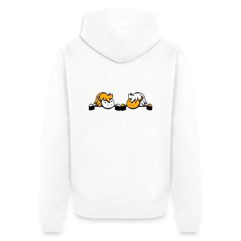 Attelage de 2 chevaux caché derrière le mur de clôture Friend - Veste à capuche bio Premium Unisexe - blanc - Dos - Thijin (182cm)