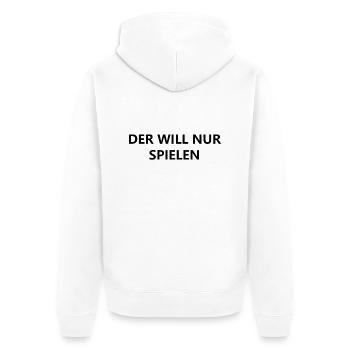Der will nur spielen - Unisex Premium Bio Zip Hoodie - Weiß - Hinten - Thijin (182cm)