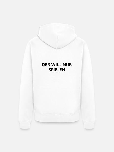 Der will nur spielen - Unisex Premium Bio Zip Hoodie - Weiß