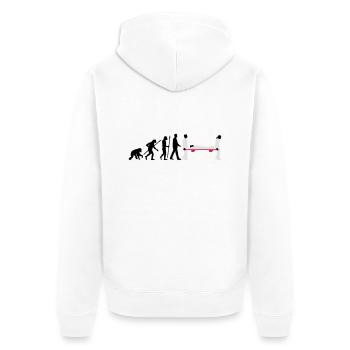 evolution_sanitaeter_09_201602_3c - Unisex Premium Bio Zip Hoodie - Weiß - Hinten - Thijin (182cm)