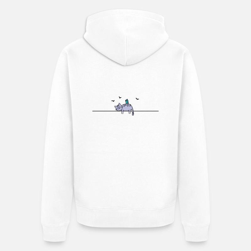 Schlafende Katze mit Vogel - Veste à capuche bio Premium Unisexe - blanc
