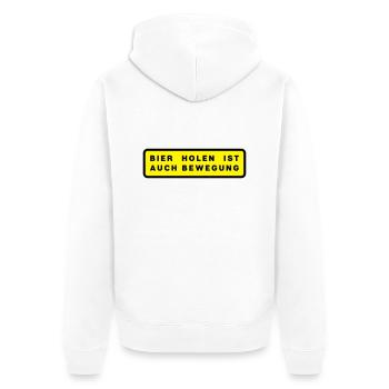 BIER HOLEN IST AUCH BEWEGUNG - Unisex Premium Bio Zip Hoodie - Weiß - Hinten - Thijin (182cm)