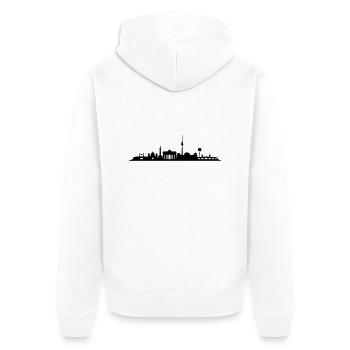 Skyline - Berlin - Unisex Premium Bio Zip Hoodie - Weiß - Hinten - Thijin (182cm)