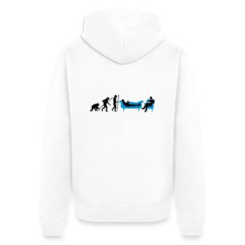 evolution_therapeut_psychologe_11_2016_b - Unisex Premium Bio Zip Hoodie - Weiß - Hinten - Thijin (182cm)