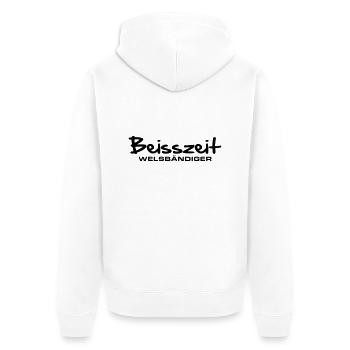 beisszeit_welsbaendiger - Unisex Premium Bio Zip Hoodie - Weiß - Hinten - Thijin (182cm)