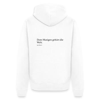 Dem Mutigen gehört die Welt. - Unisex Premium Bio Zip Hoodie - Weiß - Hinten - Thijin (182cm)