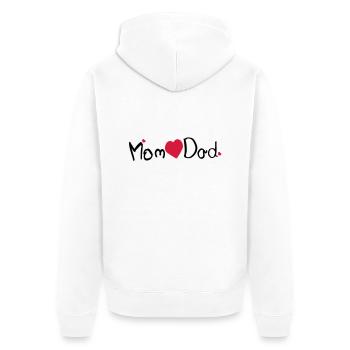 Maman coeur papa txt et coeurs rouges - Veste à capuche bio Premium Unisexe - blanc - Dos - Thijin (182cm)