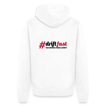 Drift Fast, geradeaus kann jeder - Unisex Premium Bio Zip Hoodie - Weiß - Hinten - Thijin (182cm)