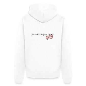 Wir essen jetzt Oma Satzzeichen Leben retten Komma - Unisex Premium Bio Zip Hoodie - Weiß - Hinten - Thijin (182cm)