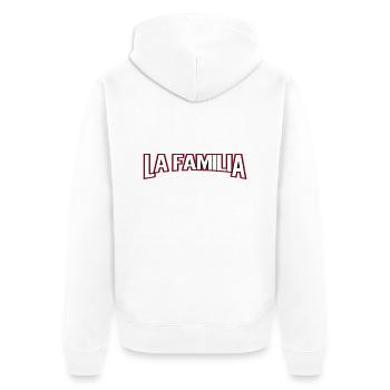 LA FAMILIA - Unisex Premium Bio Zip Hoodie - Weiß - Hinten - Thijin (182cm)
