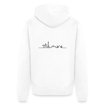 Einmal um die Welt// Shirt-Weltreise// Weltskyline - Unisex Premium Bio Zip Hoodie - Weiß - Hinten - Thijin (182cm)