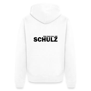 you can call me schulz - Unisex Premium Bio Zip Hoodie - Weiß - Hinten - Thijin (182cm)