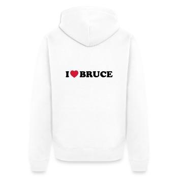 I love bruce - Unisex Premium Bio Zip Hoodie - Weiß - Hinten - Thijin (182cm)